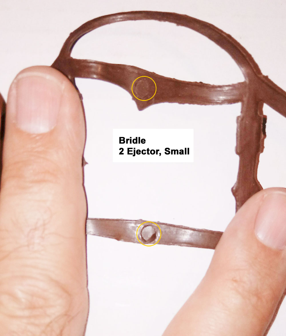 Bridle, No Number, Cavity had 2 smaller ejector pins under the Forehead and Nose Straps.