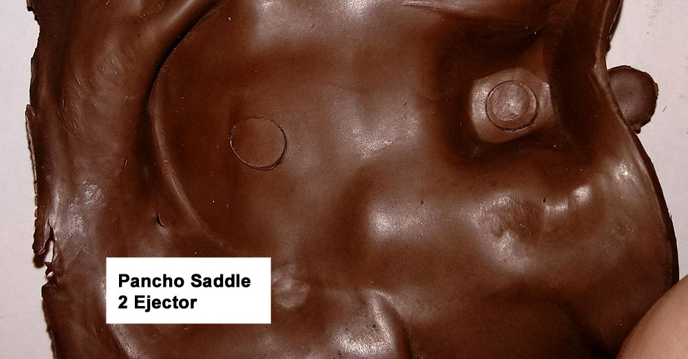 Pancho Saddle, No Number, All Pancho saddles have 2 ejector pin marks under the Saddle. Under the Pommel and Seat.