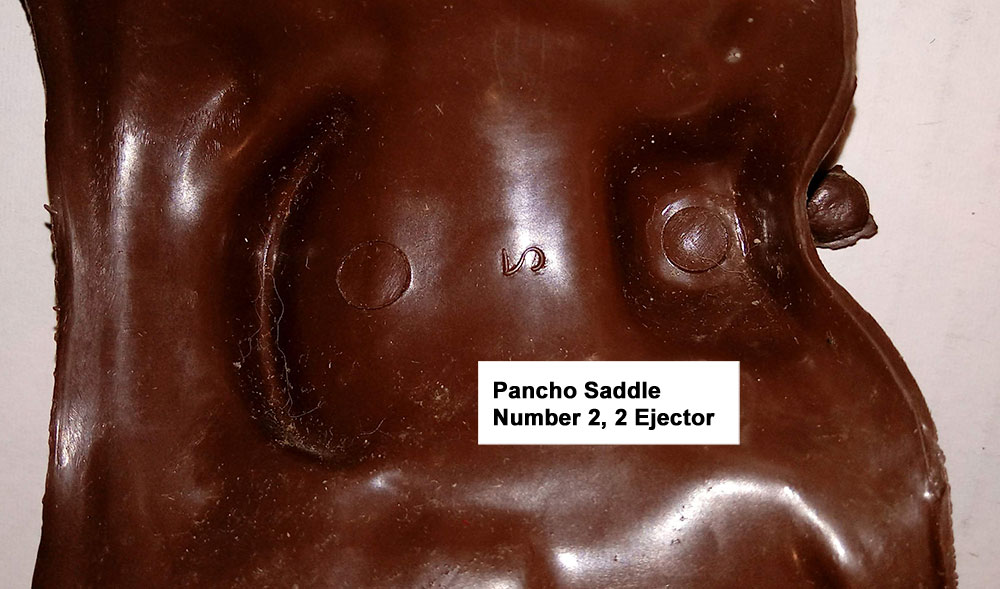 Pancho Saddle, Number 2 (Reversed), All Pancho saddles have 2 ejector pin marks under the Saddle. Under the Pommel and Seat.