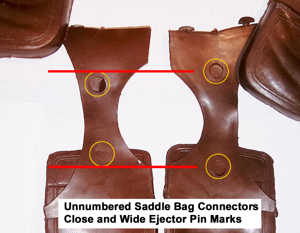 Saddle Bag Connectors, No Number, All Connector Cavities had 2 large ejector pins under the connector. This image shows how they were either closer or more widespread.