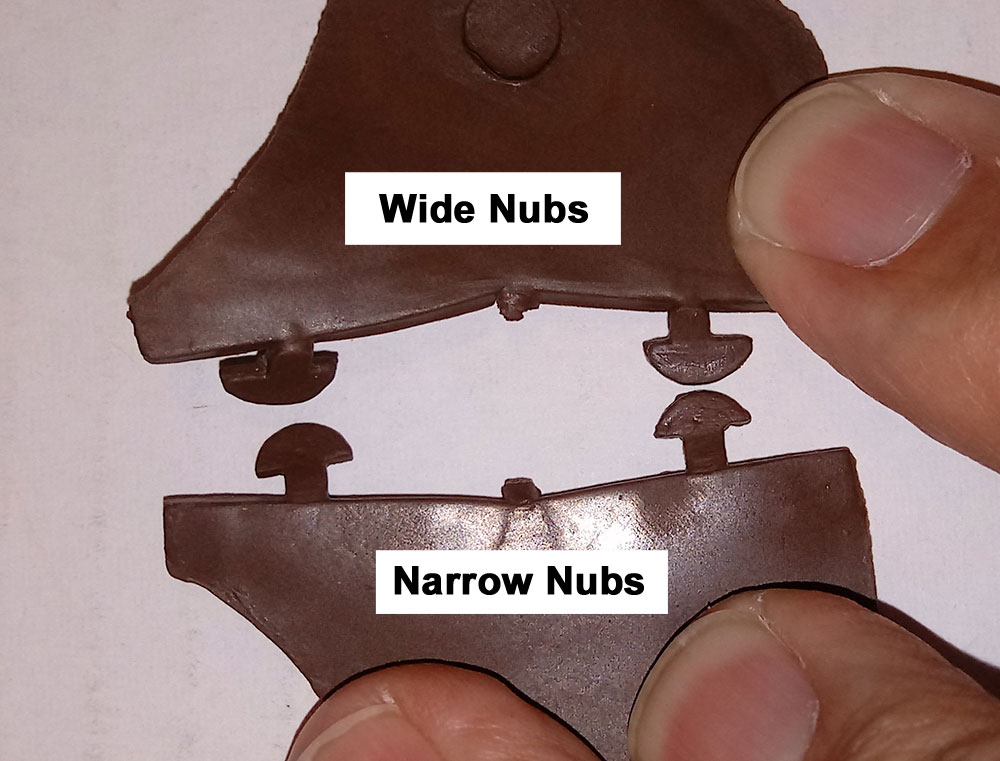 Saddle Bag Connectors, All Connectors had 2 Nubs that held the Saddle Bags. The mold with the smaller ones was modified to make the Nubs larger and kept the bag more securely fastened.